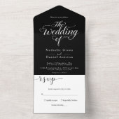 Invitation Tout En Un Élégant noir et blanc Script Mariage simple (À l'intérieur)