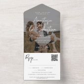 Invitation Tout En Un Élégant noir et blanc Script QR Code Mariage photo (À l'intérieur)