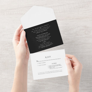 Invitation Tout En Un Élégant noir et blanc, simple et tout-en-un pour d