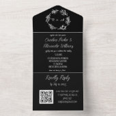 Invitation Tout En Un Élégant noir Script moderne unique RSVP QR Code (À l'intérieur)