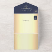 Invitation Tout En Un Elégant or et Mariage bleu marine (Dehors)