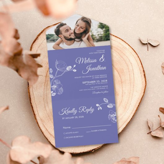 Invitation Tout En Un Élégant orchidées violet mariage botanique fleuri