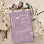 Invitation Tout En Un Elégant orchidées violet poussiéreux mariage<br><div class="desc">Créez la suite Mariage parfaite avec ce faire-part de mariage tout en un romantique et délicat, avec une ligne d'orchidées blanches sophistiquée qui surplombe un arrière - plan violet solide et contemporain. Modifiez facilement les champs modèles pour ajouter les noms de mariée et de mariée ainsi que les détails de...</div>