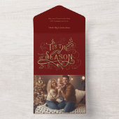 Invitation Tout En Un Elégant Ornate Gold 'Tis Season Typographie (À l'intérieur)