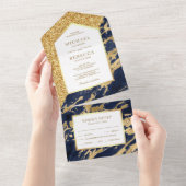 Invitation Tout En Un Elégant Parties scintillant bleu marine et or  mar (Déchirure)