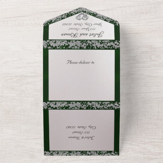 Invitation Tout En Un Elegant Pearl, Emerald Ribbon & Parties scintillan (Dehors)