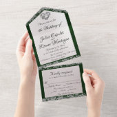 Invitation Tout En Un Elegant Pearl, Emerald Ribbon & Parties scintillan (Déchirure)