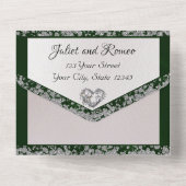 Invitation Tout En Un Elegant Pearl, Emerald Ribbon & Parties scintillan (Verso)
