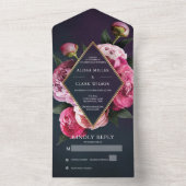 Invitation Tout En Un Elégant Peonies Gold Frame Mariage moderne (À l'intérieur)