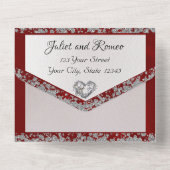 Invitation Tout En Un Elégant Perle, ruban rouge et Parties scintillant (Verso)