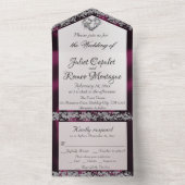 Invitation Tout En Un Elegant Perle, Ruban Violet et Bordures de Parties (À l'intérieur)