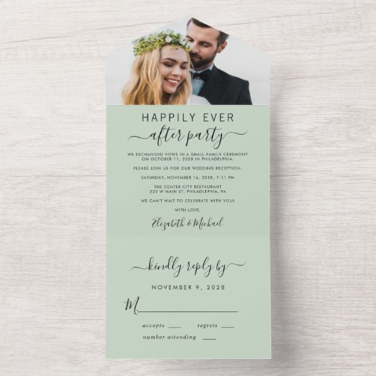 Invitation Tout En Un Élégant Photo Mariage Réception Sage (À l'intérieur)