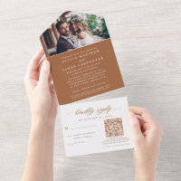 Elégant photo RSVP QR Code Burnt Orange Mariage