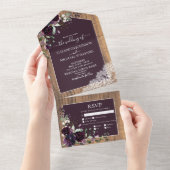 Invitation Tout En Un Élégant Plum violet Rustique Mariage de dentelle e (Déchirure)