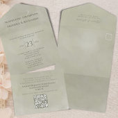 Invitation Tout En Un Elégant QR Code en ligne RSVP Sage Aquarelle Vert