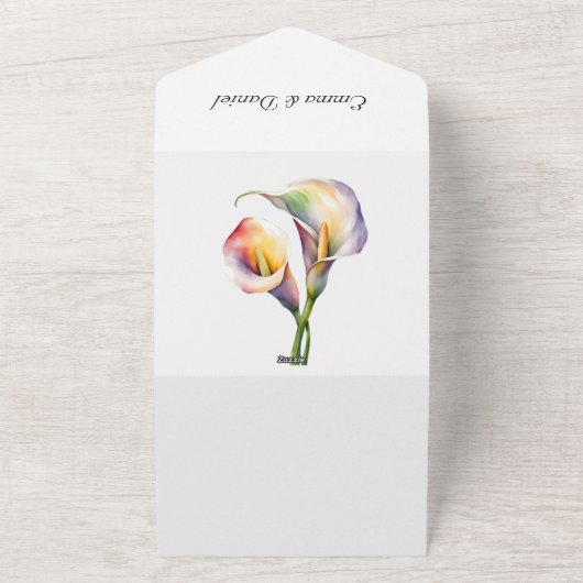 Invitation Tout En Un Elégant romantique Calla Lily Aquarelle douce Past (Dehors)