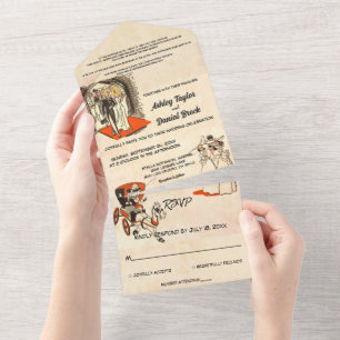 Invitation Tout En Un Élégant romantique Couple Comic Mariage à thème li