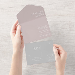 Invitation Tout En Un Élégant Rose Argent Minimal Moderne Sceller et Env