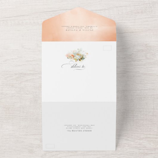 Invitation Tout En Un Élégant Rose doux Fleurs Boho Mariage (Dehors)