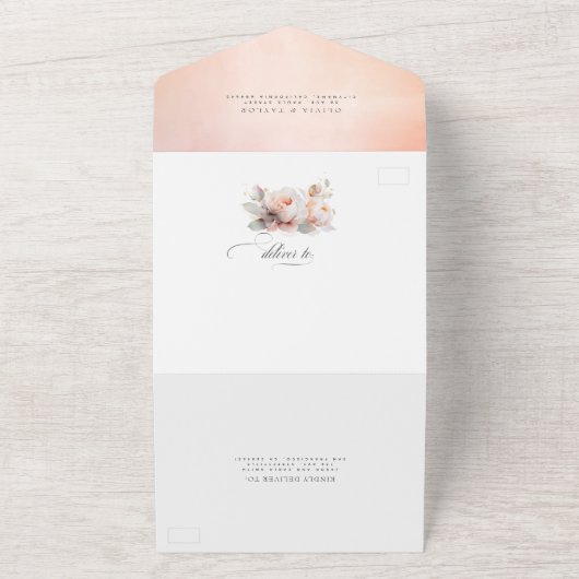 Invitation Tout En Un Élégant Rose doux Fleurs Boho Mariage (Dehors)