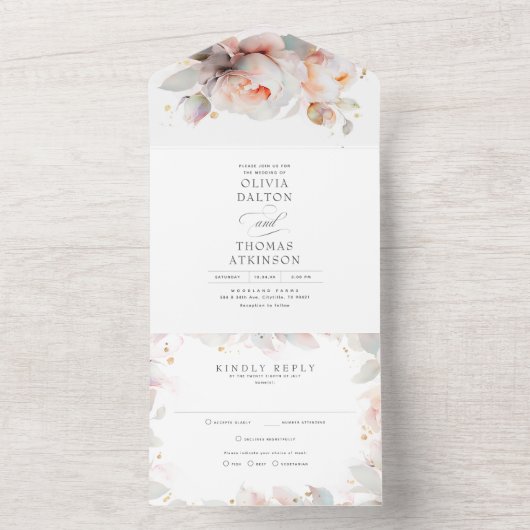 Invitation Tout En Un Élégant Rose doux Fleurs Boho Mariage (À l'intérieur)
