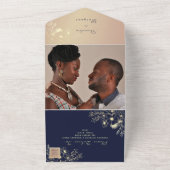 Invitation Tout En Un Élégant Rose Gold Navy Floral All-in-One Invitatio (Dehors)