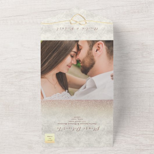 Invitation Tout En Un Élégant Rose Mariage or (Dehors)