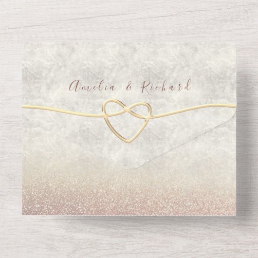 Invitation Tout En Un Élégant Rose Mariage or (Verso)