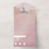 Invitation Tout En Un Élégant Rose Pink Heart Leaf Tree Mariage (À l'intérieur)