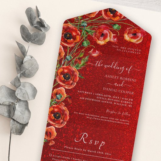 Invitation Tout En Un Élégant Rose romantique Mariage Poppy