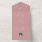 Invitation Tout En Un Élégant Rose rose Dusty Script QR Code Mariage (À l'intérieur)
