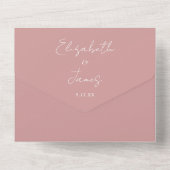 Invitation Tout En Un Élégant Rose rose Dusty Script QR Code Mariage (Verso)