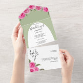 Invitation Tout En Un Elégant Roses d'aquarelle rose romantique (Déchirure)