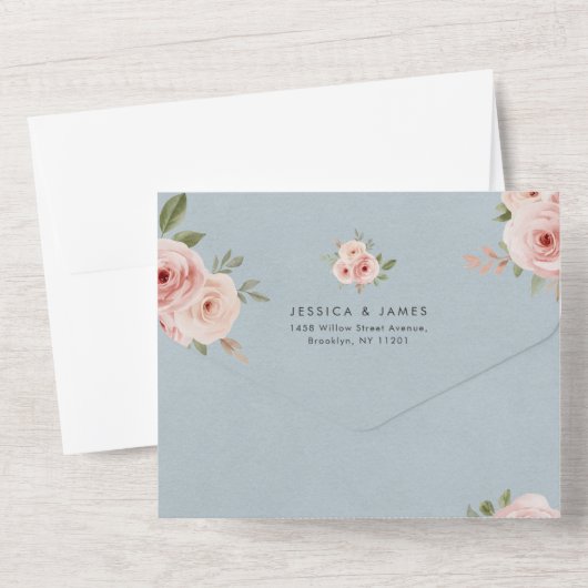 Invitation Tout En Un Elegant Roses Editable Blue Wedding (Verso)