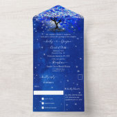 Invitation Tout En Un Élégant Royal Blue Heart Leaf Tree Mariage tout en (À l'intérieur)