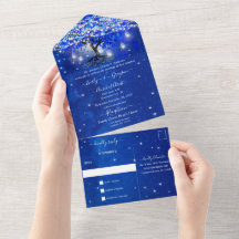 Élégant Royal Blue Heart Leaf Tree Mariage tout en
