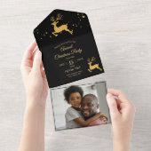 Invitation Tout En Un Elégant Rudolph noir et or (Déchirure)