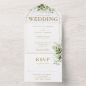 Invitation Tout En Un Elégant Rustic Greenery Gold Arch Mariage (À l'intérieur)