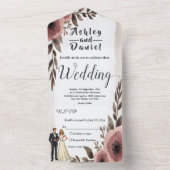 Invitation Tout En Un Elégant Rustique Aquarelle Floral Romantique Maria (À l'intérieur)