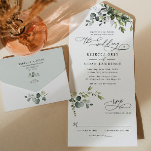 Invitation Tout En Un Elégant Rustique Eucalyptus Feuille Mariage de ver