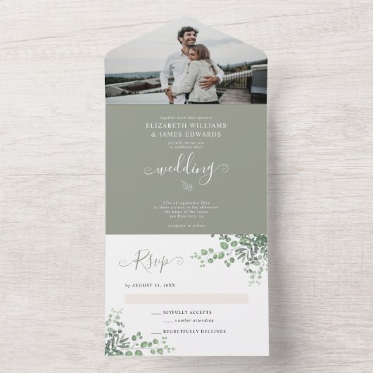 Invitation Tout En Un Elégant Rustique Eucalyptus Mariage photo (À l'intérieur)