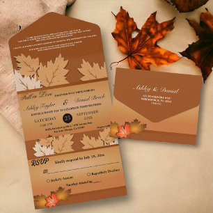 Invitation Tout En Un Élégant Rustique Feuilles Automne Chute Floral Mar