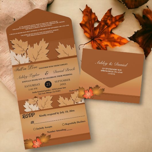 Invitation Tout En Un Élégant Rustique Feuilles Automne Chute Floral Mar