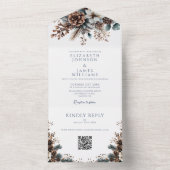 Invitation Tout En Un Élégant Rustique Floral Pinecone QR Code Mariage (À l'intérieur)