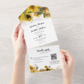 Invitation Tout En Un Élégant Rustique Sunflower Gold QR Code Mariage (Déchirure)