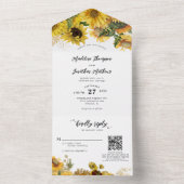 Invitation Tout En Un Élégant Rustique Sunflower Gold QR Code Mariage (À l'intérieur)