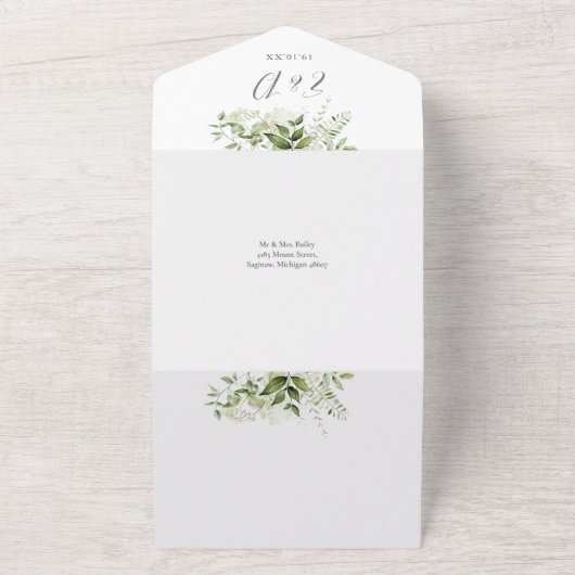 Invitation Tout En Un Élégant rustique verdure QR Code Mariage (Dehors)