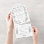 Invitation Tout En Un Elegant Sage Baroque Roses Wedding (Déchirure)