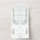Invitation Tout En Un Elegant Sage Baroque Roses Wedding (À l'intérieur)
