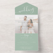 Invitation Tout En Un Élégant Sage Green Calligraphy Mariage photo (À l'intérieur)